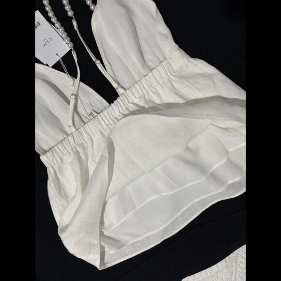 NYC White 100% Linen Pearl Straps Top Size Lining XS Cami NWT - Picture 5 of 9